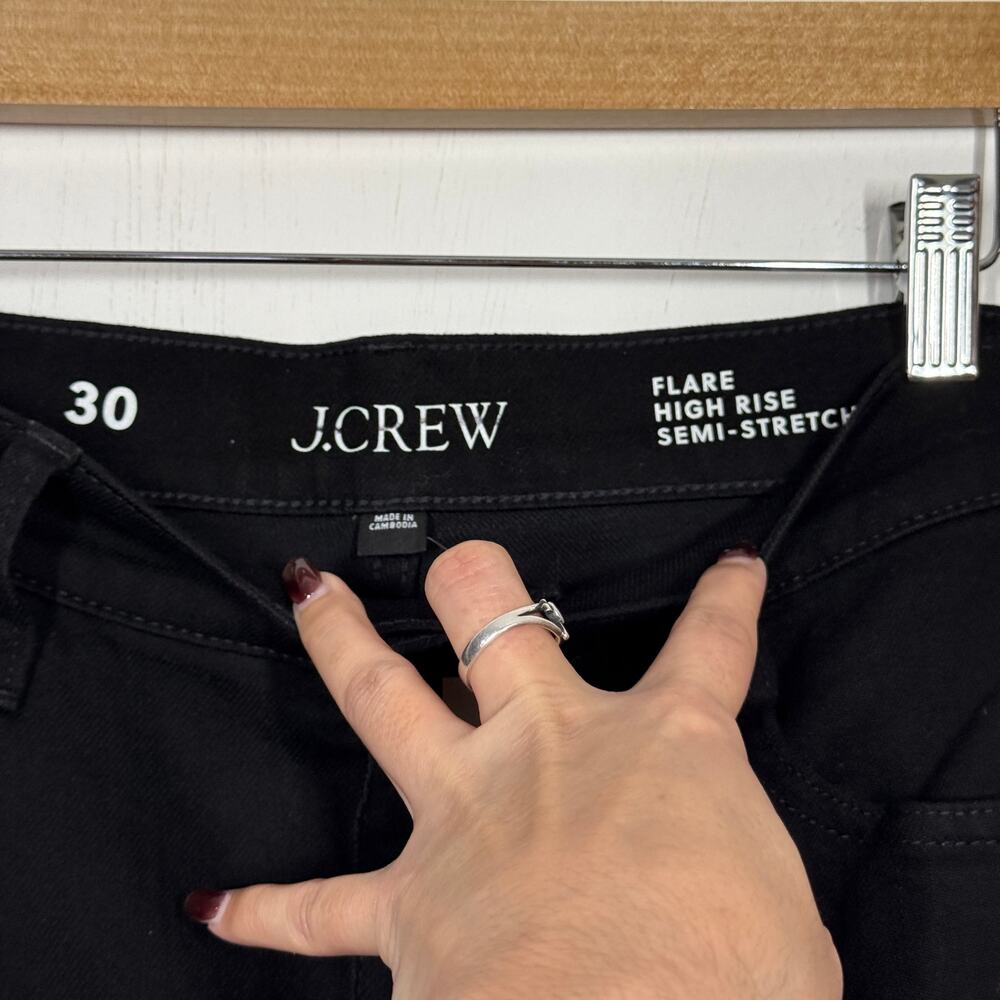 J Crew Flare High Rise Jeans NWT 30 Black Denim Semi-Stretch Business Office - Picture 8 of 11